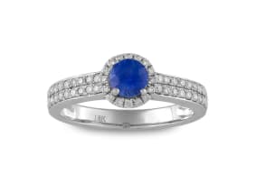 Blue-sapphire and diamond 18ct white gold ring