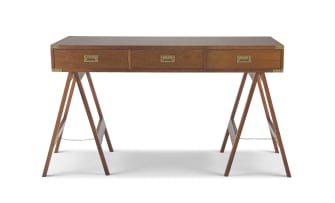A teak and brass-mounted campaign desk, modern