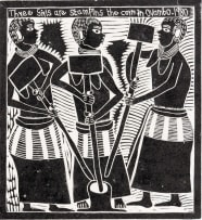 John Muafangejo; Three Girls are Stamping the Corn in Ovambo, 1980