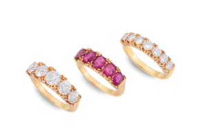 Three gem-set rings, David Thomas, London