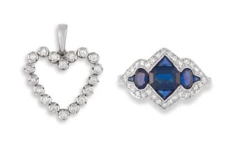 Blue sapphire and diamond platinum ring