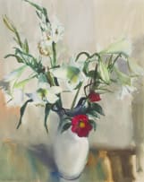 Louis van Heerden; Lilies and Camelia in a White Vase