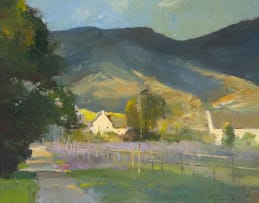 Errol Boyley; Farmstead with Mountain Backdrop