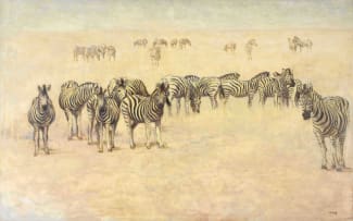 Zakkie Eloff; Zebra in an Extensive Landscape, triptych