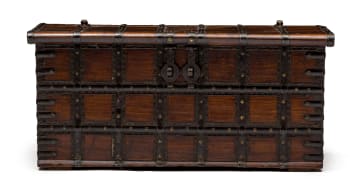 A metal-bound and fruitwood chest, 19th century