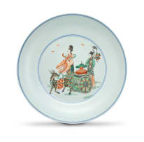 A rare Chinese famille-verte dish, Qing Dynasty, Kangxi period, 1662-1722