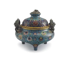 A Chinese cloisonné tripod censor and cover, Qing Dynasty, 19th century