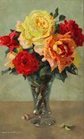 Willem Hermanus Coetzer; Roses in a Glass Vase