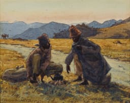Erich Mayer; Two Men at a Camp Fire