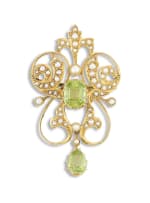 Edwardian peridot, seed-pearl and gold brooch/pendant