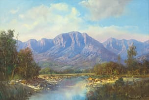 Gabriel de Jongh; Mountainous Landscape with River