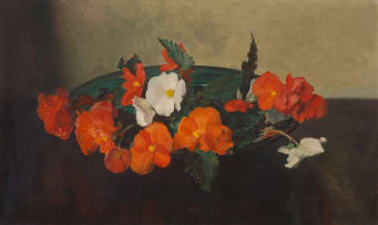 Frans Oerder; Still Life with Cyclamens in a Shallow Green Vessel