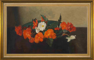 Frans Oerder; Still Life with Cyclamens in a Shallow Green Vessel