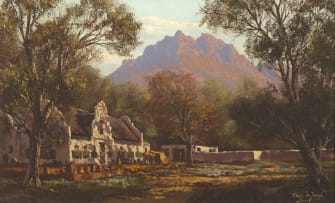 Tinus de Jongh; Cape House in a Mountainous Landscape