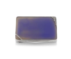 A silver and chalcedony, marcasite-mounted cigarette case, Berthold Hermann Müller Ltd, .925 sterling, with import marks for London 1930