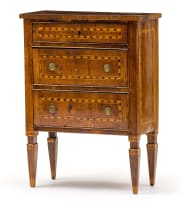 An Italian walnut and inlaid chest of drawers, 19th century and later
