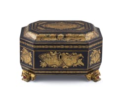 A Chinese Export black lacquer and gilt tea caddy, late 19th century