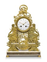 A French gilt-metal and white marble portico mantel clock, 19th century