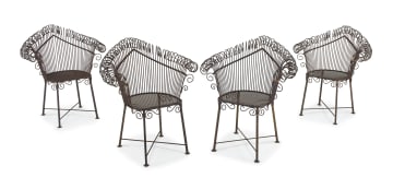 A set of four French painted steel armchairs designed by Mathieu Matégot, 1960s