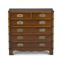 A small mahogany-veneered brass-bound military chest