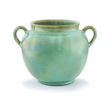 A Linn Ware green-glazed two-handled vase