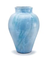 A large Linn Ware blue-and-lime-glazed vase