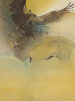 Keith Joubert; Abstract landscape with Lion and Eagle