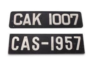 A black and white painted steel vehicle registration number plate CAK 1007, Bredarsdorp & Napier