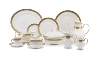 An AB Jones & Sons (Ltd) Royal Grafton 'Regal' pattern white and gold part dinner and coffee service, post 1960