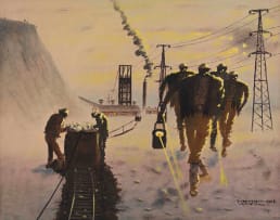 John Koenakeefe Mohl; Miners at Sunset, Some On, Some Off Duty, near Carletonville