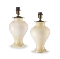 A pair of Barovier & Toso Murano gold-flecked cream glass table lamps, 20th century