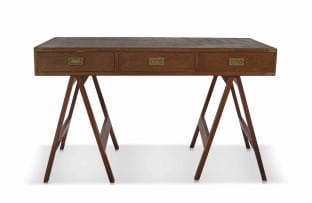 A teak and brass-mounted campaign desk, modern