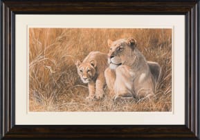 Johan Hoekstra; Lioness with Cub and Chamelion