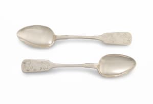 A pair of Polish silver 'Fiddle' pattern dinner spoons, 1847