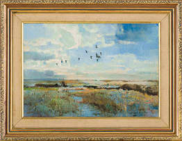 Errol Boyley; Marshland with Geese in Flight