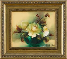 Jeanette Dykman; Roses in a Green Vase