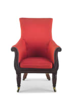 A Regency mahogany and upholstered library armchair