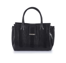 A midnight black ostrich leg two-handled ‘Mini Lindiwe’ handbag, designed by Carol Bouwer