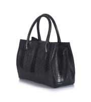 A midnight black ostrich leg two-handled ‘Mini Lindiwe’ handbag, designed by Carol Bouwer