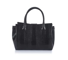 A midnight black ostrich leg two-handled ‘Mini Lindiwe’ handbag, designed by Carol Bouwer