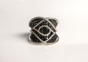 Black and white diamond 18k white gold dress ring, Murdocks Jeweller Collection