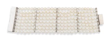 Eight strand pearl and silver bracelet