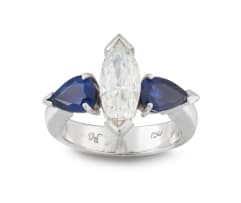 Diamond and blue sapphire 18ct white gold dress ring