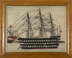 A sailor's woolwork picture of two ships, 19th century
