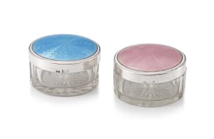Two silver and guilloche enamel dressing table boxes, early 20th century