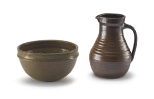 A mottled green stoneware and salt glaze bowl, Konstanze Harms (1939-)