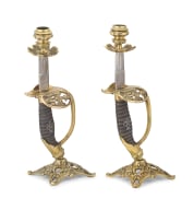 A pair of Prussian sword hilt candlesticks, late 19th century