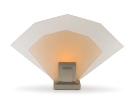 An Art Deco frosted glass fan-shaped table lamp designed by Jean Perzel