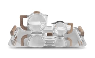 An Art Deco Christofle silver-plate four-piece tea service designed in the 1930s by Christian Fjerdingstad, 1983-