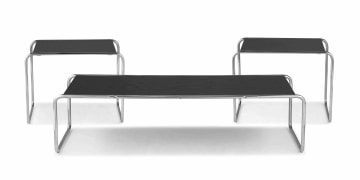 A pair of black lacquer and chrome B9 occasional tables designed in 1925 by Marcel Breuer for Thonet, 1960s